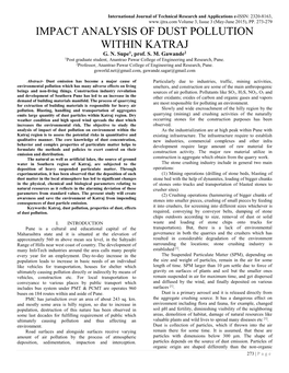 Impact Analysis of Dust Pollution Within Katraj G