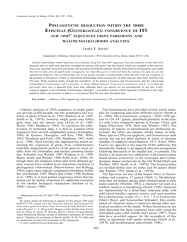 Phylogenetic Resolution Within the Tribe Episcieae (Gesneriaceae): Congruence of Its and Ndhf Sequences from Parsimony and Maximum-Likelihood Analyses1