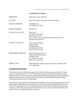 ND-0031178 Spirit Lake Casino and Resort Statement of Basis for Final