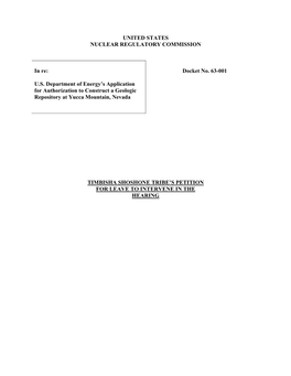 2008/12/22-Timbisha Shoshone Tribe's Petition for Leave To