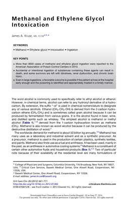 Methanol and Ethylene Glycol Intoxication