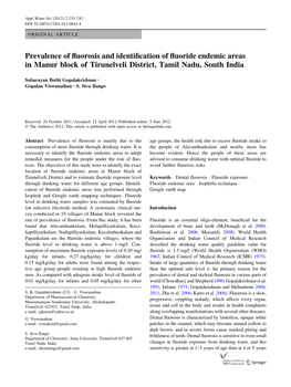 Prevalence of Fluorosis and Identification of Fluoride Endemic