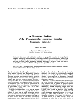 &lt;I&gt;Cyclodomorphus Casuarinae&lt;/I&gt; Complex (Squamata: Scincidae)
