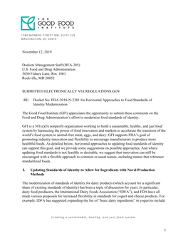 November 12, 2019 Dockets Management Staff (HFA-305) US Food and Drug Administration 5630 Fishers Lane, Rm. 1061 Rockville