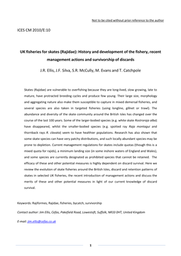 UK Fisheries for Skates (Rajidae): History and Development of the Fishery, Recent Management Actions and Survivorship of Discards
