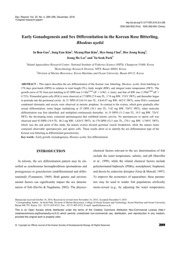 Early Gonadogenesis and Sex Differentiation in the Korean Rose Bitterling, Rhodeus Uyekii