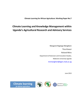 Climate Learning and Knowledge Management Within Uganda's