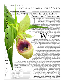 DR. CLARK T. RILEY: CYPRIPEDIUMS & SELENIPEDIUMS T’S March