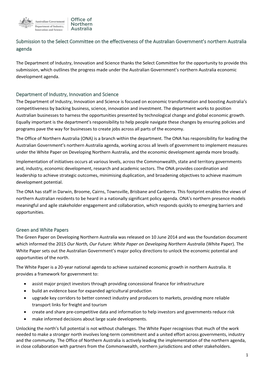 Submission to the Select Committee on the Effectiveness of the Australian Government’S Northern Australia Agenda