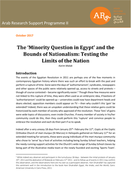 Minority Question in Egypt’ and the Bounds of Nationalism: Testing The