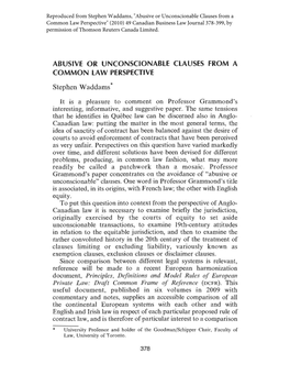 Abusive Or Unconscionable Clauses from a Common Law Perspective" (2010) 49 Canadian Business Law Journal 378-399, by Permission of Thomson Reuters Canada Limited