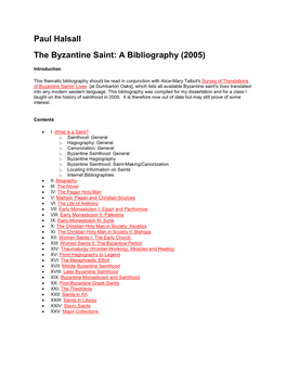 UNF: the Byzantine Saint: a Bibliography [Halsall]