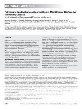 Pulmonary Gas Exchange Abnormalities in Mild Chronic Obstructive Pulmonary Disease. Implications for Dyspnea and Exercise Intole