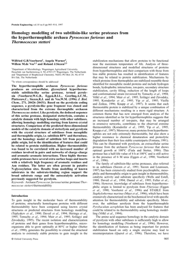 Homology Modelling of Two Subtilisin-Like Serine Proteases from the Hyperthermophilic Archaea Pyrococcus Furiosus and Thermococcus Stetteri