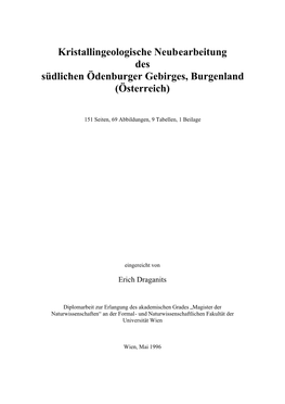 Kristallingeologische Neubearbeitung Des Südlichen Ödenburger Gebirges, Burgenland (Österreich)