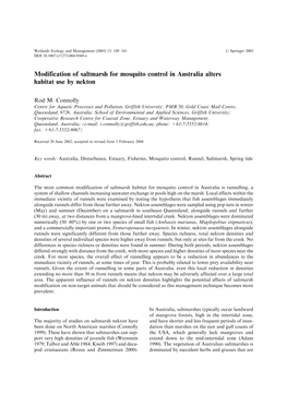 Modification of Saltmarsh for Mosquito Control in Australia Alters Habitat Use by Nekton