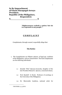 In Re Impeachment of Gloria Macapagal-Arroyo President, Republic of the Philippines, Respondent. X___X C O