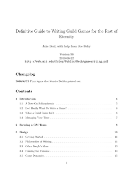 Definitive Guide to Writing Guild Games for the Rest of Eternity