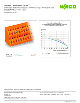 736-306 Double-Deck PCB Terminal Block; 2.5 Mm²; Pin Spacing 5.08 Mm; 2 X 6-Pole; CAGE CLAMP®; 2,50 Mm²; Orange