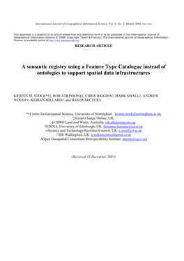 A Semantic Registry Using a Feature Type Catalogue Instead of Ontologies to Support Spatial Data Infrastructures