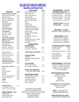 Novelties & Desserts List