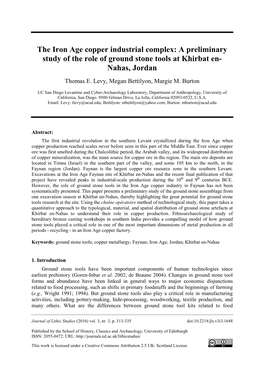 The Iron Age Copper Industrial Complex: a Preliminary Study of the Role of Ground Stone Tools at Khirbat En- Nahas, Jordan Thomas E