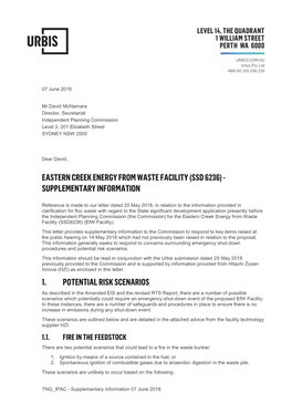 Eastern Creek Energy from Waste Facility (Ssd 6236) - Supplementary Information