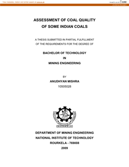 Assessment of Coal Quality of Some Indian Coals