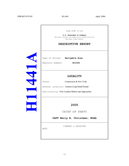 Descriptive Report Locality 2005 Chief of Party