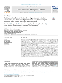 An Integrated Medicine of Bhutan Sowa Rigpa Concepts, Botanical