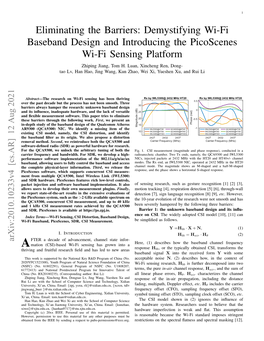 Demystifying Wi-Fi Baseband Design and Introducing the Picoscenes Wi-Fi Sensing Platform Zhiping Jiang, Tom H