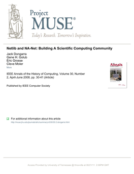 Netlib and NA-Net: Building a Scientific Computing Community Jack Dongarra Gene H