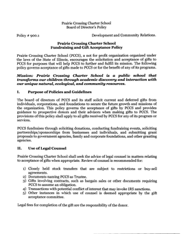 Prairie Crossing Charter School Fundraising and Gift Acceptance Policy Purpose of Policies and Guidelines Use of Legal Counsel