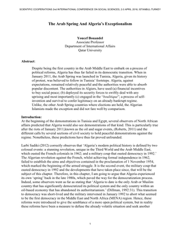 1) Youcef Bouandel Subject: the Arab Spring and Algeria's