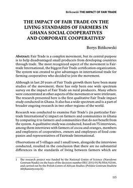 The Impact of Fair Trade on the Living Standards of Farmers in Ghana Social Cooperatives and Corporate Cooperatives1