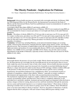 The Obesity Pandemic - Implications for Pakistan D