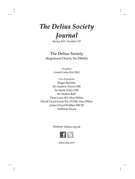 The Delius Society Journal Spring 2015, Number 157