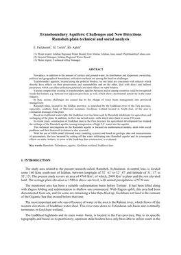 Transboundary Aquifers: Challenges and New Directions Ramsheh Plain Technical and Social Analysis