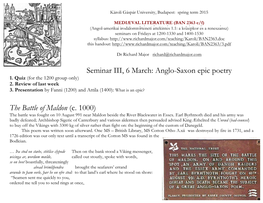 Anglo-Saxon Epic Poetry the Battle of Maldon (C. 1000)