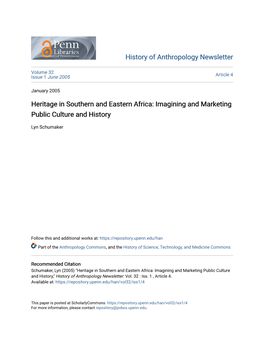 Heritage in Southern and Eastern Africa: Imagining and Marketing Public Culture and History