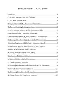 Concluding Remarks - Table of Contents