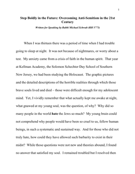 Overcoming Anti-Semitism in the 21St Century Written for Speaking by Rabbi Michael Schwab (RH 5775)