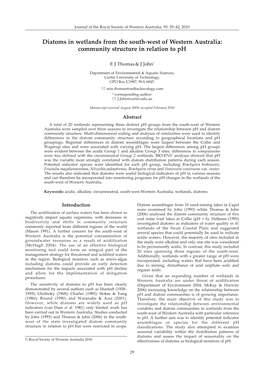 Diatoms in Wetlands from the South-West of Western Australia: Community Structure in Relation to Ph