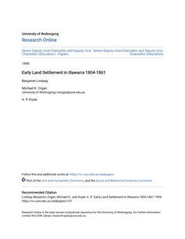 Early Land Settlement in Illawarra 1804-1861