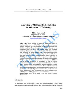 Analyzing of MOS and Codec Selection for Voice Over IP Technology