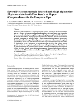 Several Pleistocene Refugia Detected in the High Alpine Plant Phyteuma Globulariifolium Sternb. & Hoppe (Campanulaceae) in T