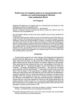 Rediscovery of a Forgotten Snake in an Unexpected Place and Remarks on a Small Herpetological Collection from Southeastern Brazil