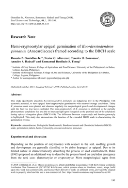 Hemi-Cryptocotylar Epigeal Germination Of<I>