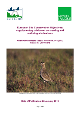 North Pennine Moors SPA Conservation Objectives Supplementary Advice