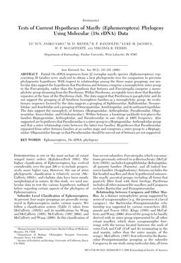(Ephemeroptera) Phylogeny Using Molecular (18S Rdna) Data